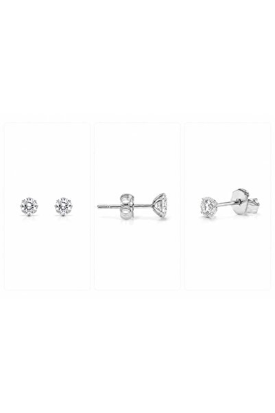 Silvano Jewelry 925 Ayar Gümüş 4.5 mm Taşlı Press Küpe Bir Çift