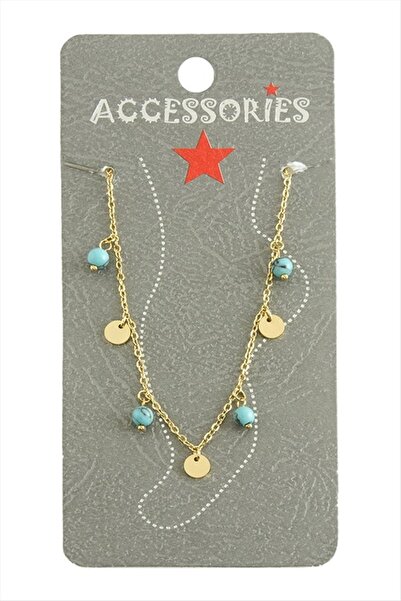 Generic Brand Turquoise Bead Luxury Steel Anklet - Yellow