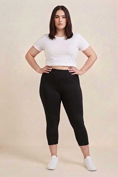 Brashop Women's Black Plus Size Cotton Lycra Below Knee Capri Leggings |   Hi...