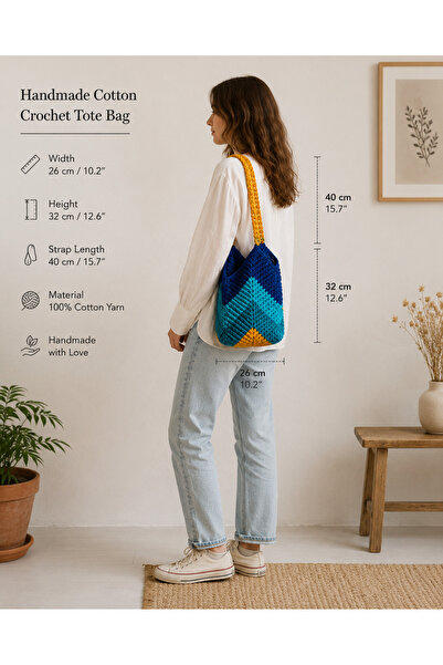 Liora De Mar Fully Hand-Knitted Women's Bag Made of Cotton Yarn – Handmade, S...