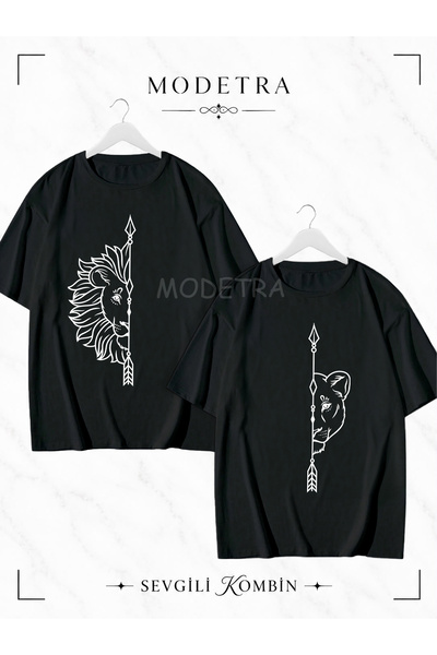 Modetra Women's Men's Female and Male Lion Arrow Design Front Printed Lover C...