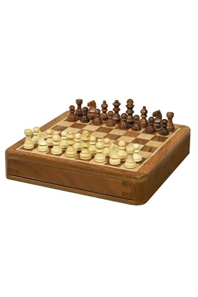 Sunrise Chess & Games Wooden magnetic mini chess Top Bottom Set with inlaid c...