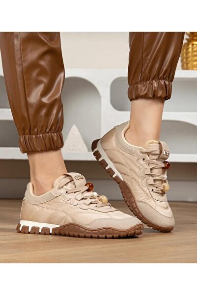 Lütfi Women's Beige Sneaker Daily Orthopedic Sole Walking Sports Shoes