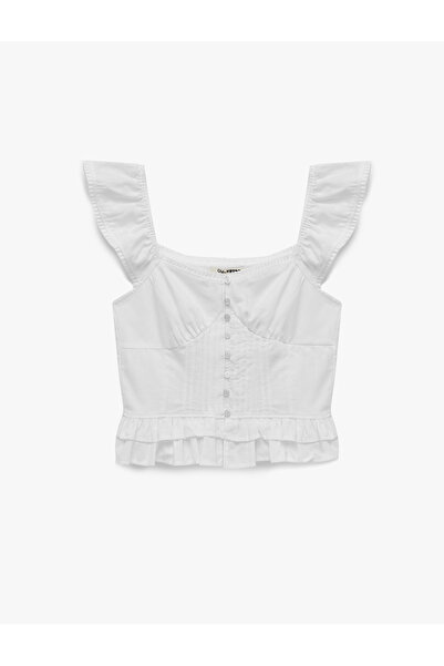 Koton Cotton Buttoned Ruffle Flounce Sweetheart Neckline Tank Top