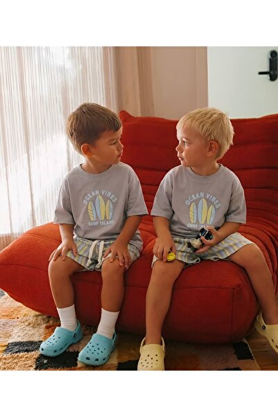 Patriko Girls' and Boys' Sorf Design Summer T-Shirt Shorts Set 2-8 Years