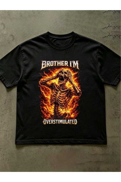 NOURAM Funny Overstimulated Skeleton Meme Ironic Sensory Overload T-Shirt Bea...