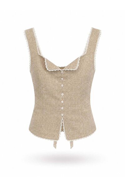 5in1Canpolat Naturel Lilya Linen Dantelli Büstiyer