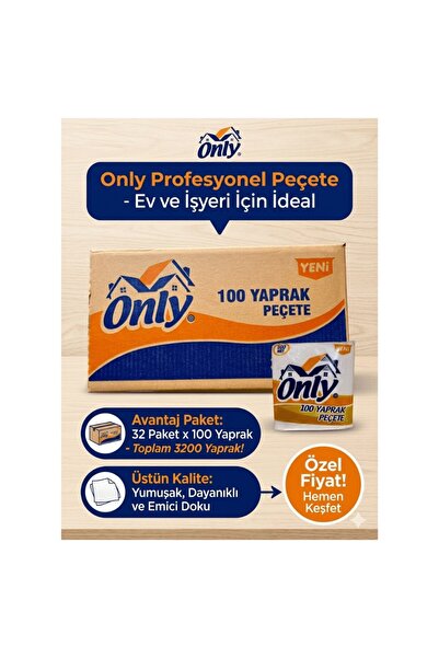 ONLY Profesyonel Peçete 3200 Yaprak - 32 Paket x 100 Yaprak Ev ve İş Yeri İçi...
