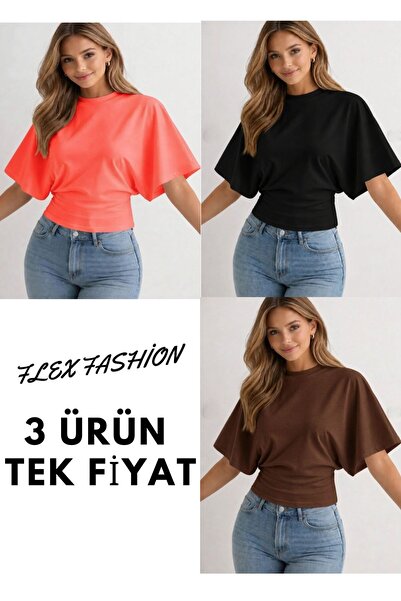 FLEX FASHION Γυναικεία μπλούζα-τι-σερτ 3 τεμαχίων με φαρδιά μανίκια και εφαρμ...