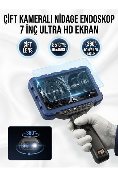 NIDAGE Profesyonel Endoskopik kamera, 7 inç Ultra HD Geniş Ekran, Cift Lens, ...