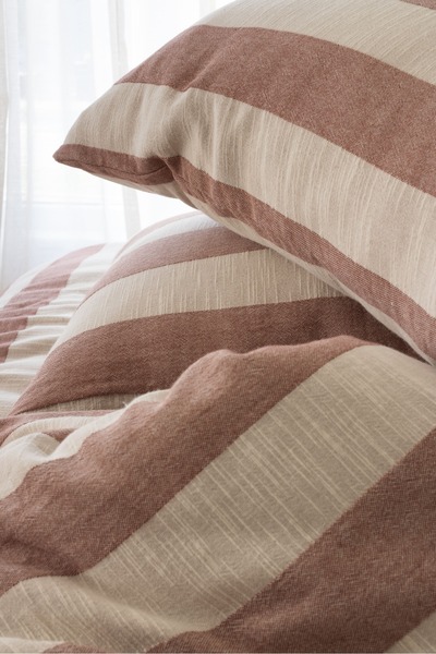 Bej Home Striped Bedspread Set Tile Colored Double Size 100% Cotton 220X240
