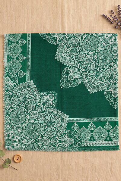hadiora Women's Green and White Ethnic Patterned Stylish Hijab Flared Scarf