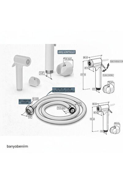 İZYAPI banyobenim Refectio PVC Hortumlu TAHARETMATİK BEYAZ