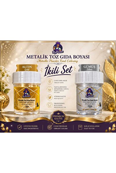 By Paster 2’li Set Yenilebilir Metalik Toz Gıda Boyası 5 Gr 2x5 gr Altın,Gümüş
