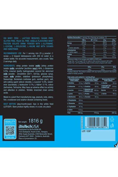 BiotechUSA Iso Whey Zero (1816 g, Vanilie)