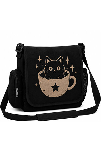 DEEFWEAR Cat Printed Unisex Black Messenger Bag Voluminous Postman Bag/ Lapto...