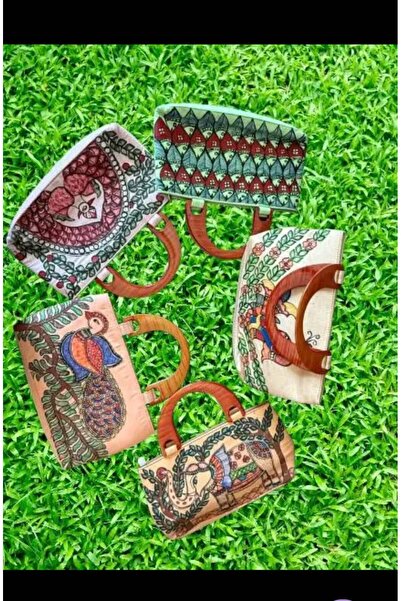 Kanyaka Indian Madhubani-Painting Handbag-with wooden handle