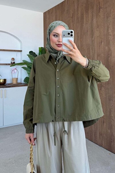 Hazamoda Oversize Poplin Gömek Haki