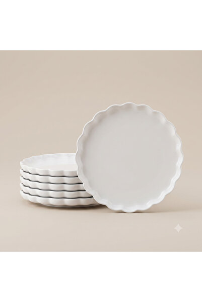 Tezyinat Wood Habbe Yalın Porcelain 6-Piece Cake Plate Set