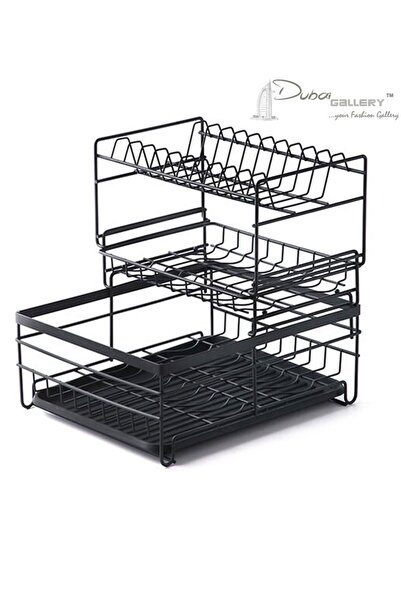 DubaiGallery Dish Drying Rack 3 Tier Dish Rack Steel with Removable Drain Boa...