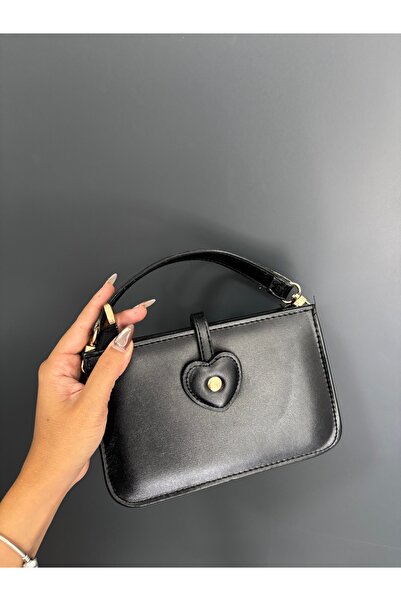 Melos Butik Дамска черна кожена чанта тип кутия, мини размер, със закопчаване...