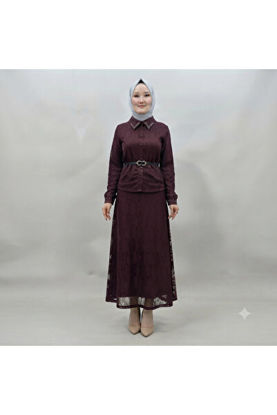 ROSE DAWSON Collar-Stoned Lace Shirt and Skirt Combination Islamic Clothing