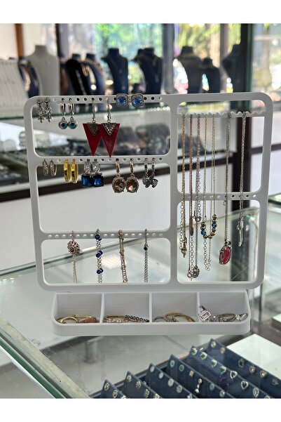 Takı Standı Küpe Kolye Yüzük Organizeri Masaüstü Sergileme Ünitesi Beyaz