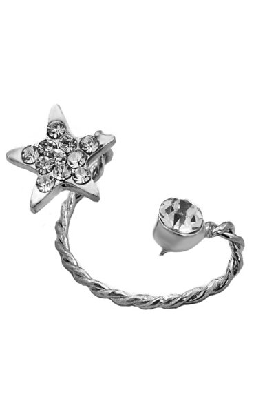 VeeShop Обеца тип маншет за двете уши, от усукана тел със звезда и кристали.