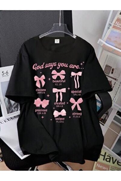 LELVANİ Tricou pentru femei cu imprimeu frontal cu panglică roz „God Says You...