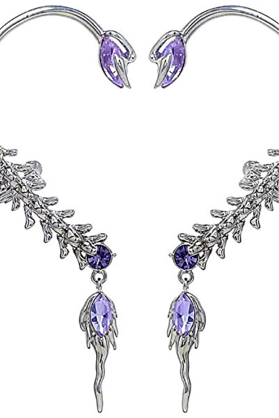 VeeShop Ζευγάρι σκουλαρίκια ear cuff, με αφηρημένο σχέδιο, σπινέλιο και μωβ κ...