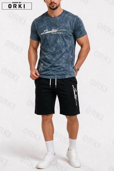 EFFRENATU Limited Edition Printed Cotton Fabric Unisex T-Shirt-Black Shorts Set
