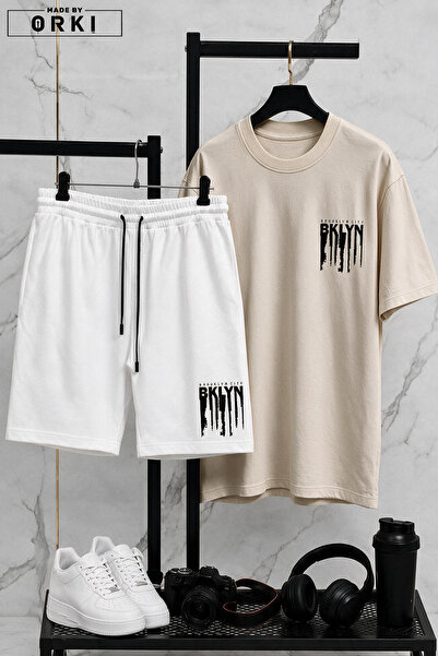 EFFRENATU Bklyn Printed Cotton Fabric Unisex T-Shirt-White Shorts Set