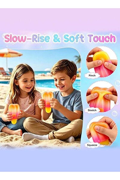 Needoh 2Pcs Popsicle Ice Cream Slow Rising Squishy Soft Fidget Toy Stress Relief for Kids & Adults