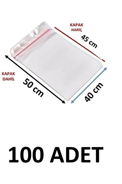 MTKardeşler 100 Pieces 40 X 45+5 cm Adhesive Transparent Glossy Opp Bags 40X5...