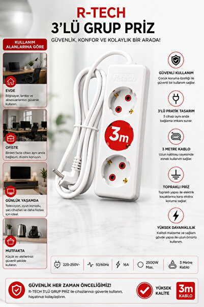 Mutlusan Rİ-TECH 3'LÜ GRUP PRİZ 3 METRE