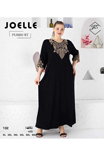 Genel Markalar JOELLE 132 Siyah Altın Nakışlı Büyük Beden Ev Kıyafeti Kaftan ...