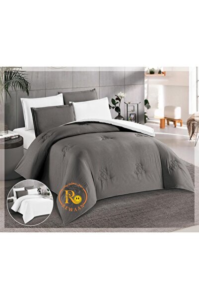 Others Hotel-style plain summer bedspread, reversible - dark gray and white -...