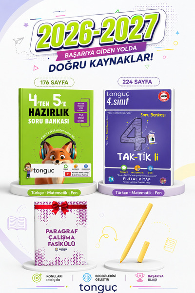 Tonguç Yayınları 4 ten 5 e Hazırlık Kitabı + 4. Sınıf Taktikli Soru Bankası T...