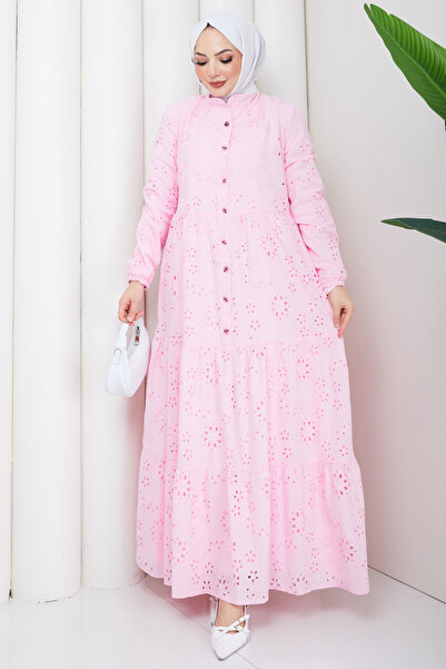 Pamuk Butik Women's Lace Detailed Long Lined Brode Dress