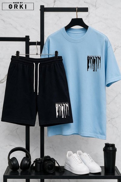EFFRENATU Bklyn Printed Oversized Unisex T-Shirt & Black Shorts Set