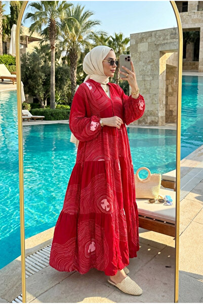 Kirazca Butik Women's Wave Patterned Summer Long Hijab Dress (Unlined)