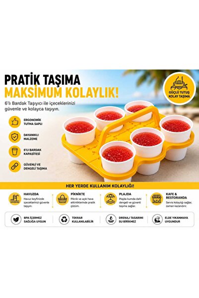 Marka 6'lı Bardak Taşıyıcı – Pratik İçecek Taşıma Aparatı