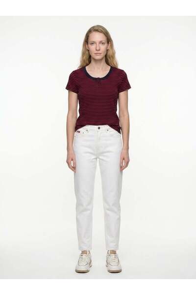 Lee Cooper STRIPE Kadın Çizgili T-Shirt Lacivert-Kirmizi
