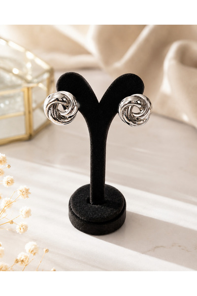 Çelik Düğüm Model Küpe – Silver Renk, Minimal Kadın Küpe
