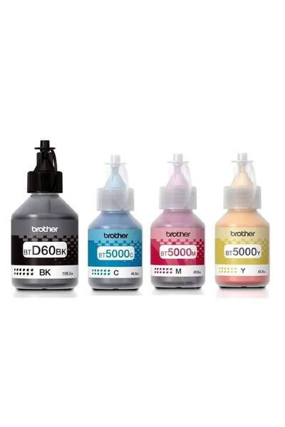 Brother Genuine Ink Bottle Set – BTD60BK Black + BT5000 CMY – Ultra High-Yiel...