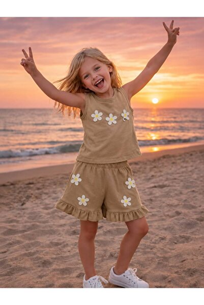CiciTime Çocuk Modası Girl's Summer Shorts and Cropped Top Set