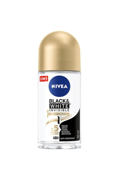 NIVEA Αποσμητικό Roll-On - Μαύρο & Λευκό Αόρατο Μεταξένια Απαλό, 50 ml