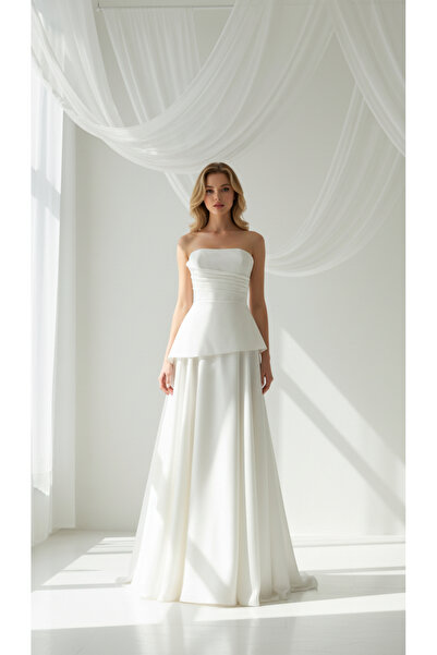 STRAPLEZ PEPLUM DETAYLI ABİYE ELBİSE UZUN MEZUNİYET DAVET NİŞAN ELBİSESİ