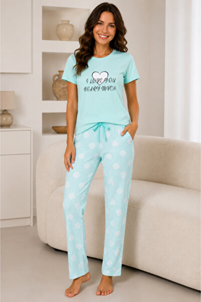 Enisa moda Women's 100% Cotton Pajamas – Turquoise T-shirt 'I Love You Beary ...