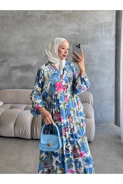 DİLARA GİYİM Bat Sleeve Floral Patterned Hijab Dress